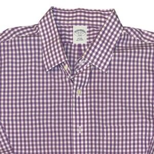 Brooks Brothers Mens 18 34/35 Purple Gingham Slim Fit Button Up Preppy Party